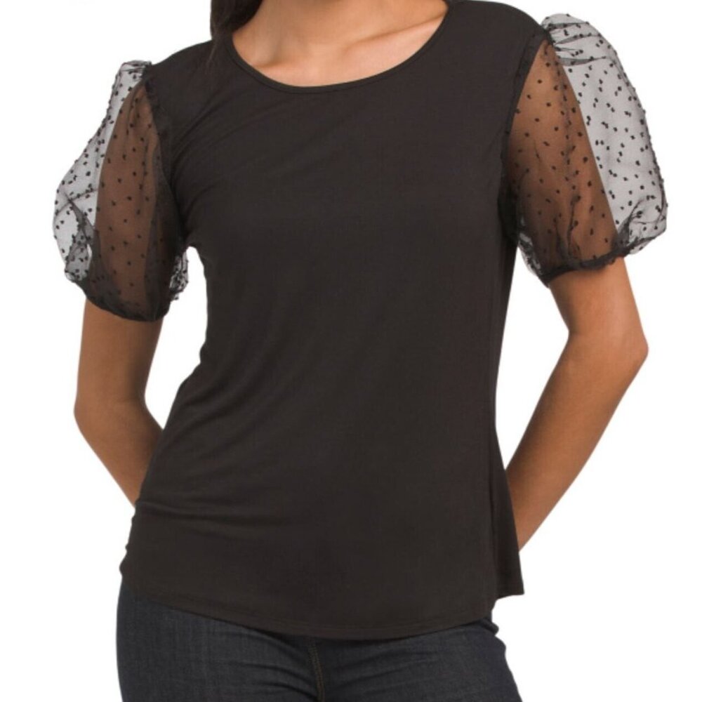 NWT Black Short Sleeve Kim & Cami Puff Sleeve Blouse Size Small